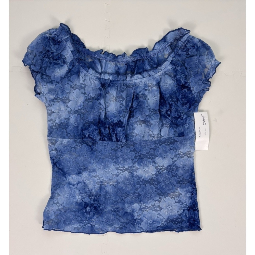 NWT Y2K Milkmaid Top Womens Fairy Tie-dye Sheer Lace Mesh Babydoll Shirt- Size M